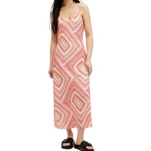 All Saints Bryony Luisa Geometric Pattern Sleeveless Midi Slip Dress Size Small
